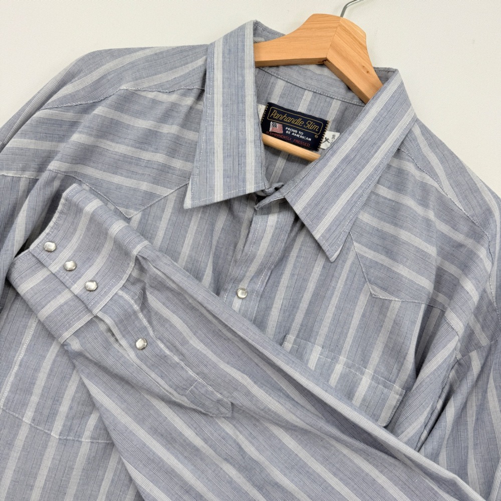 Panhandle Slim Western Shirt Mens 20-38 Blue Striped Pearl Snap Cowboy Rugged